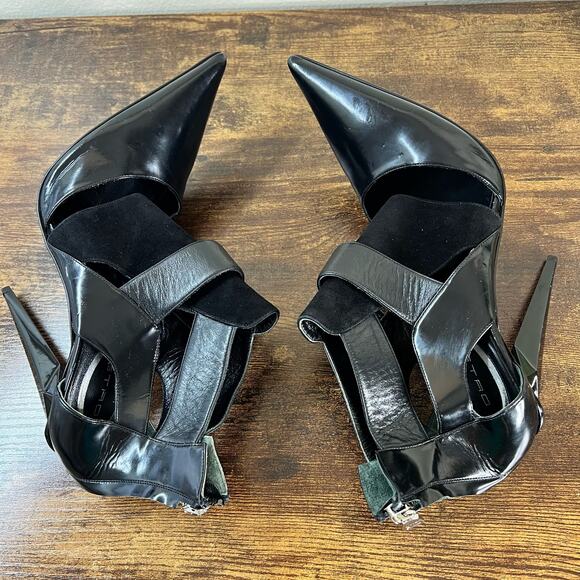 ETRO Ankle Booties Boots 9 Black Leather Cone Heel Pointed Toe Luxury Designer - Picture 3 of 11